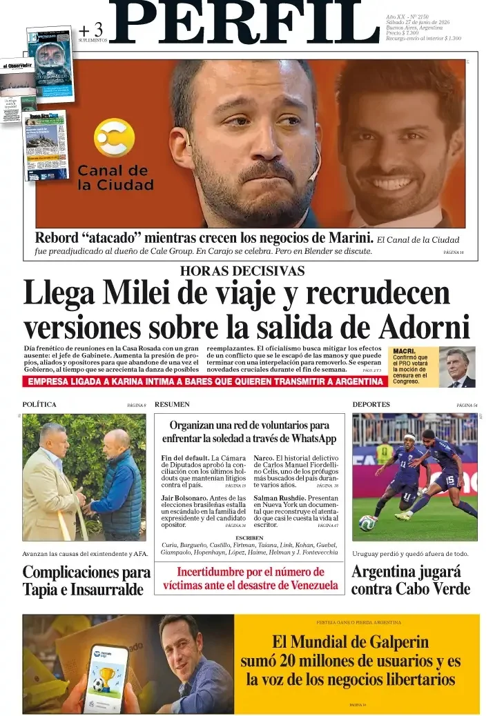 La tapa del Diario PERFIL del sábado 27 de junio de 2027