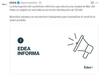 Qué provocó el corte de luz en Mar del Plata