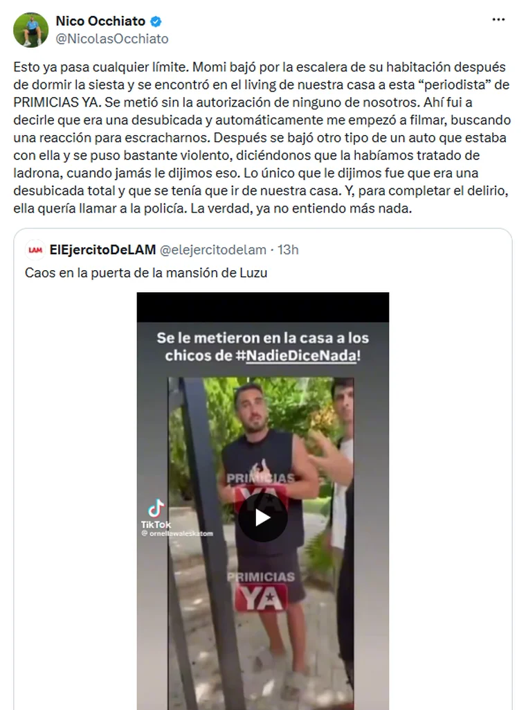 El descargo de Nicol&aacute;s Occhiato.&nbsp;