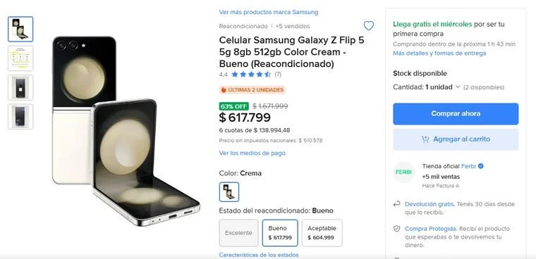 Mercado Libre liquida este Samsung Galaxy.