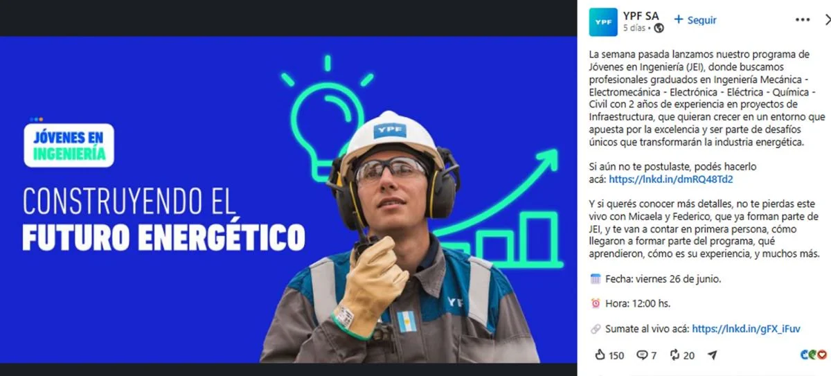CONVOCATORIA. YPF lanzó la tercera edición del programa Jóvenes en Ingeniería, destinado a ingenieros graduados.