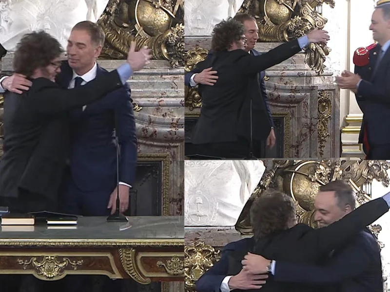 El protagonismo de Adorni en la jura de Diego Santilli: el cuadro a cuadro del abrazo de tres con Javier Milei