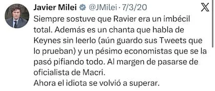 Otro viejo posteo de Milei sobre Ravier