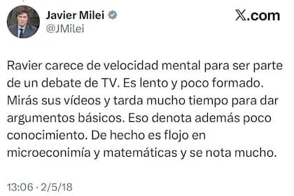 Uno de los posteos de Milei de 2018