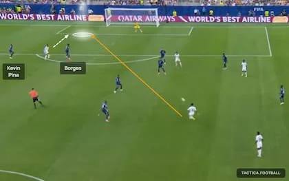 La chance más clara de gol de Arabia Saudita en el 0-0 con Cabo Verde: centro al segundo palo y cabezazo de Sultan Madash que controló Vozinha