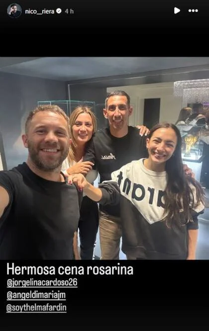 Nico Riera y Thelma Fardin compartieron una cena con Ángel Di María y Jorgelina Cardoso en Rosario (Foto: Instagram @nico_riera)