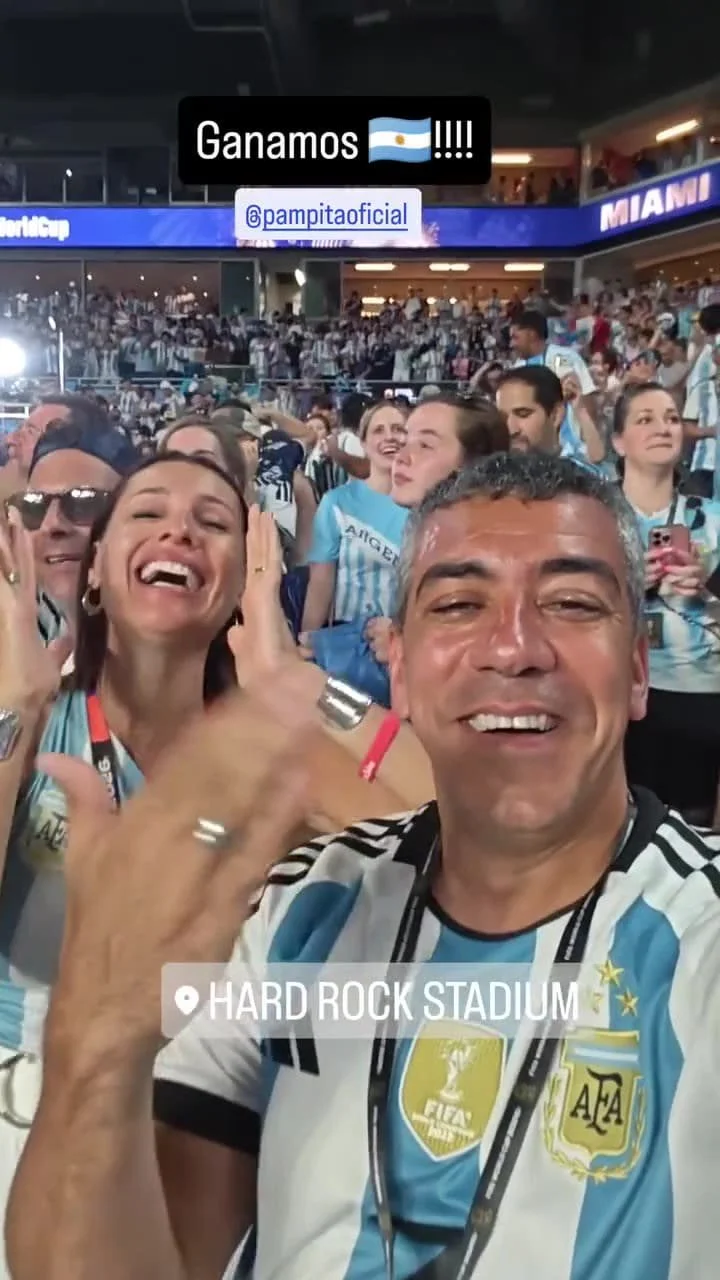 Pampita y Martín Pepa disfrutaron de la selección argentina en Miami: fotos, risas y un alocado festejo