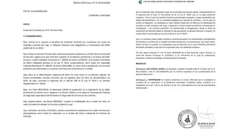 Caja de Jubilaciones sobre Raúl Ramírez