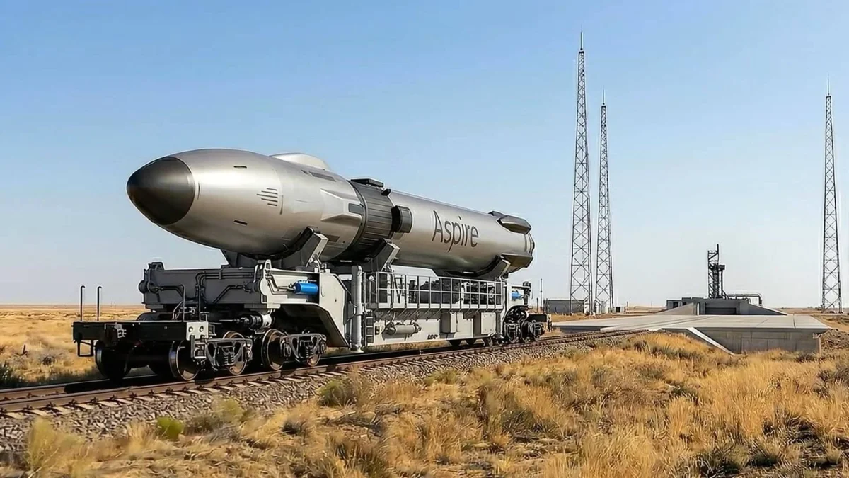El cohete Oryx camino de su plataforma de lanzamiento en el cosmódromo de Baikonur, Kazajastán. (Visualización de Aspire Space Technologies)