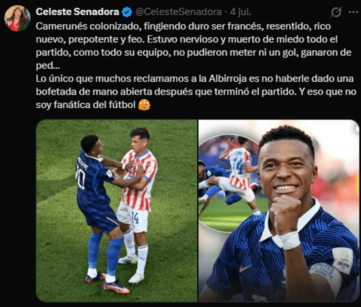 Mbappé respondió a los insultos racistas de una senadora paraguaya y la Federación Francesa la denunció