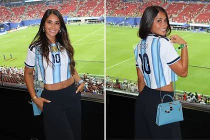Antonela Roccuzzo, como era de esperarse, volvió a llevar la camiseta titular de la selección argentina